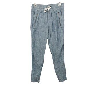 Athleta Cabo Linen Jogger Pants in Light Blue Chambray Coastal Athleisure Size 0
